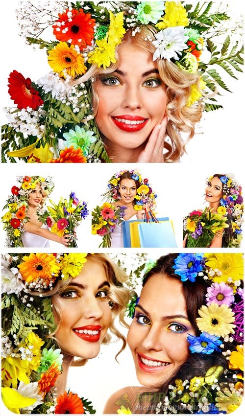 Девушки, цветы, цветочные венки - сток фото