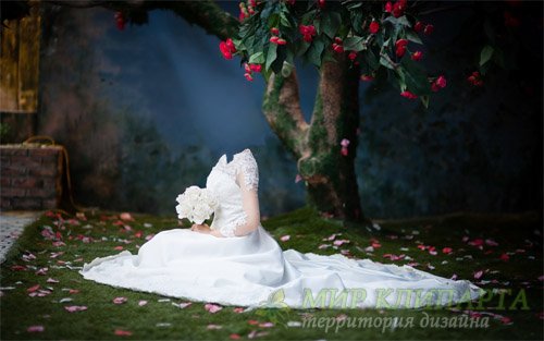  Шаблон для девушек - Под волшебным деревом с букетом белых роз 