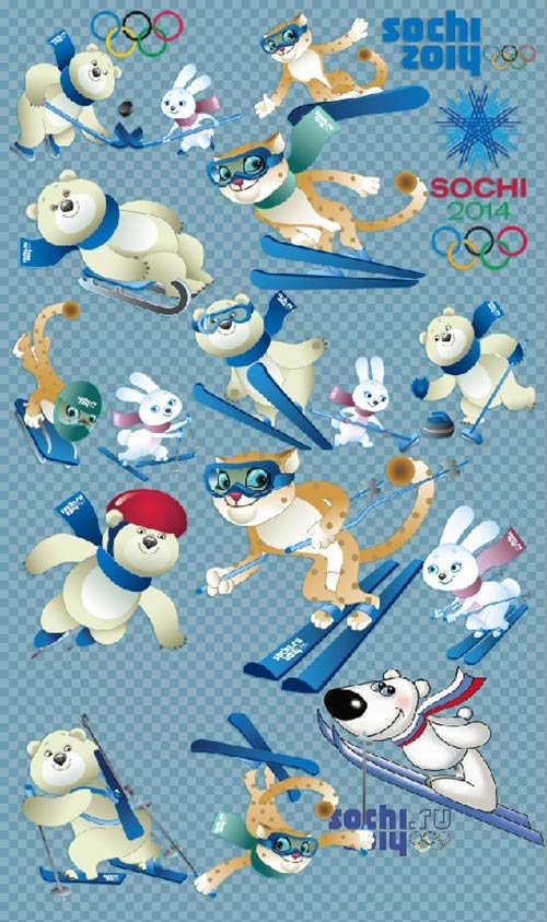 Клипарт - Олимпиада в Сочи 2014 олимпийские талисманы на прозрачном фоне