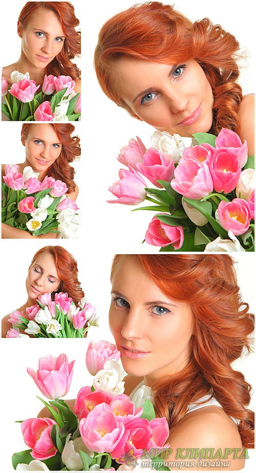 Девушка с тюльпанами - сток фото
