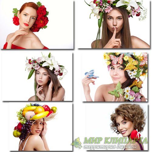 Клипарт для фотошопа - Двенадцать красивых девушек с цветами 