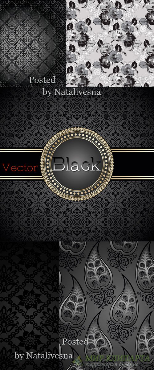 Черные цветочные  фоны в Векторе с узорами