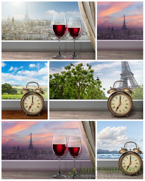 Романтичный вид за окном, париж - сток фото
