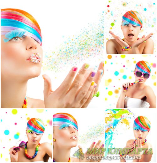 Креативная девушка с цветными волосами - сток фото