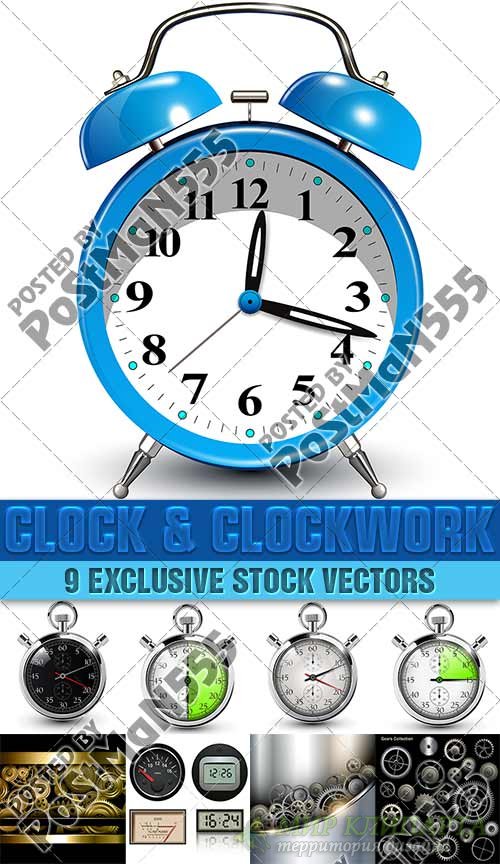 Часы и часовой механизм | Clock and clockwork 2, вектор