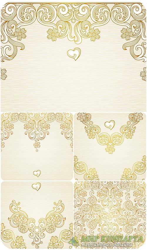 Светлые векторные фоны с золотыми узорами / Bright vector background with golden patterns