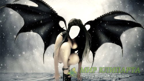 Шаблон для фотошопа - Черный ангел с крыльями 