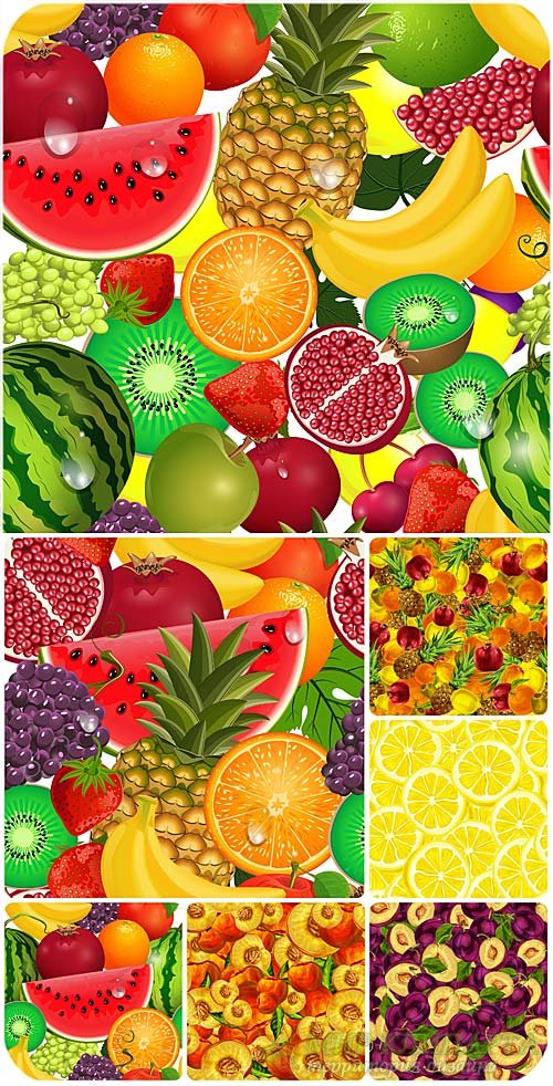 Векторные фоны с фруктами и ягодами / Vector backgrounds with fruits and berries