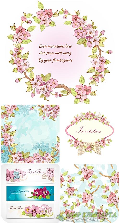 Векторные пригласительные с весенними цветами / Vector invitation with spring flowers