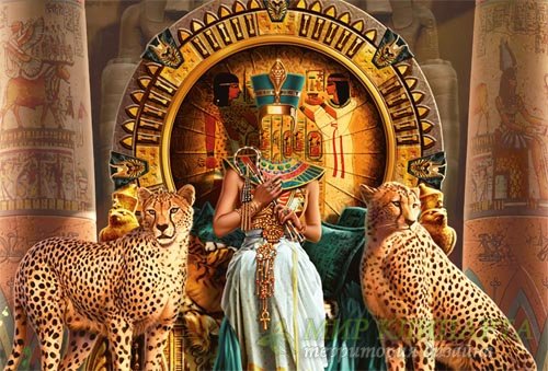  Шаблон psd женский - Клеопатра с 2 гепардами 