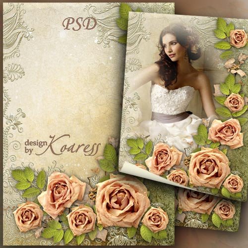 Цветочная рамка для фотошопа с розами - Романтическое настроение