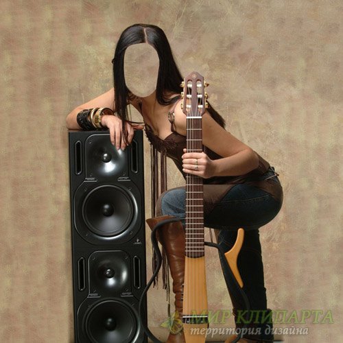  Шаблон для фотомонтажа - Девушка с гитарой 