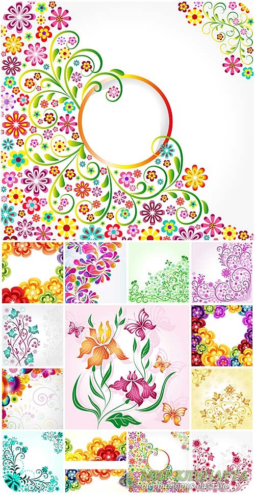 Цветы, векторные фоны с узорами и цветами / Flowers, vector backgrounds with patterns and colors