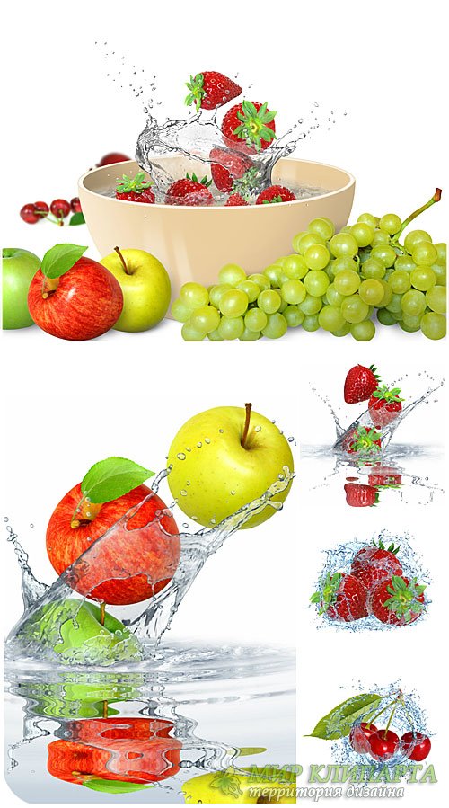 Фрукты и ягоды в воде / Fruits and berries in water - Stock Photo