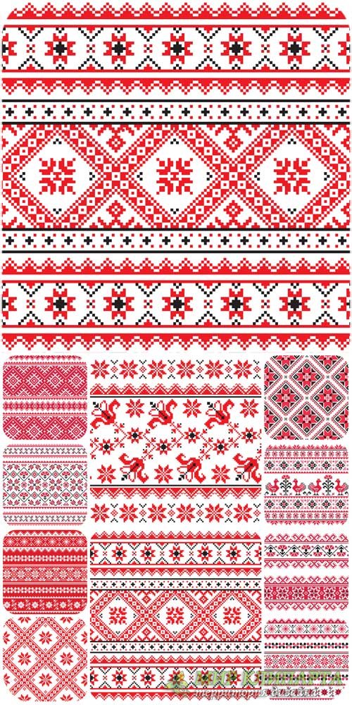 Вишиванка, векторные текстуры с орнаментами / Embroidery, vector texture with ornaments