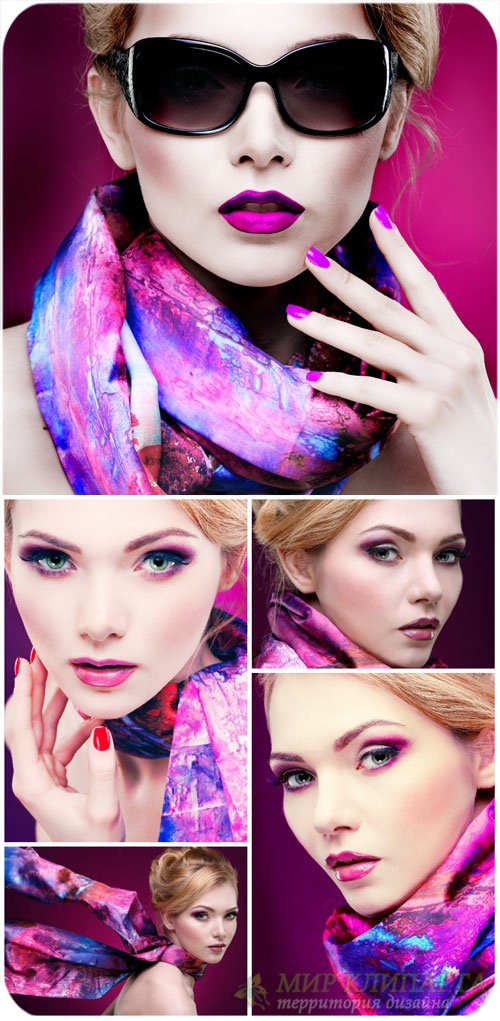 Модная девушка с ярким макияжем / Fashionable girl with bright makeup - Stock Photo