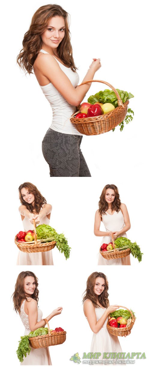 Девушка с корзиной, покупка продуктов / Girl with a basket, grocery shopping - stock photos