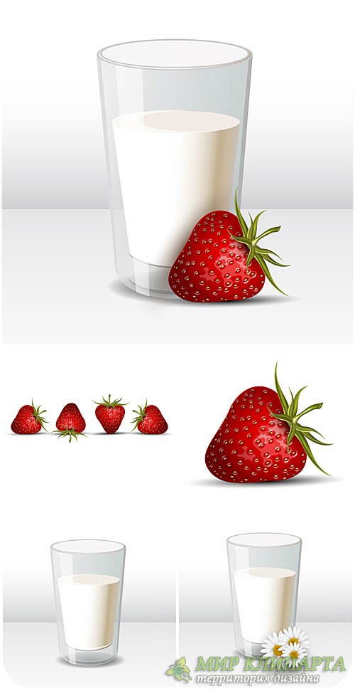 Молоко и клубника в векторе / Milk and strawberry vector