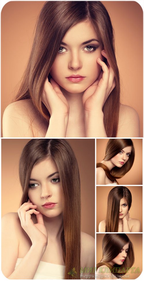 Красивая девушка с длинными ровными волосами / Beautiful girl with long straight hair - Stock Photo