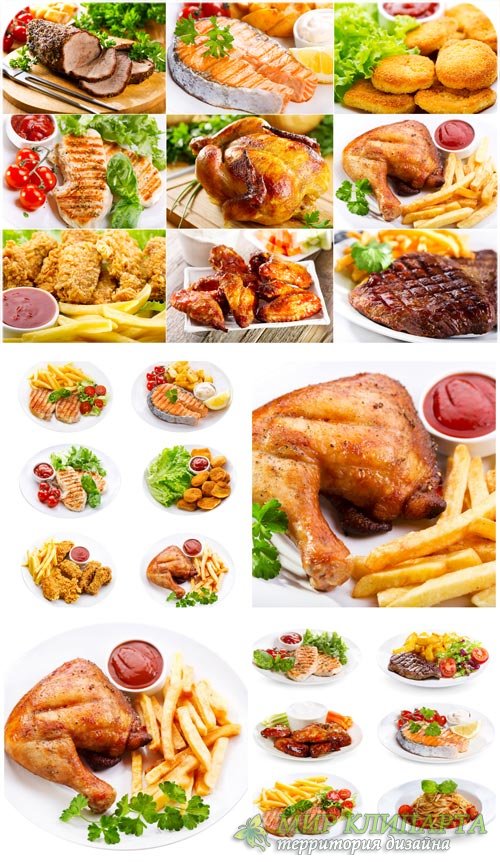 Жареная курица с картошкой, еда / Roast chicken with potatoes, food - Stock photo