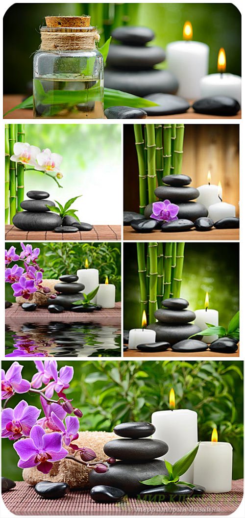 Спа фоны с орхидеями и свечами / Spa background with orchids and candles - Stock photo