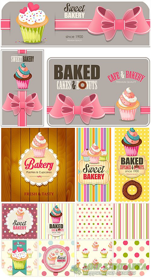 Этикетки и векторные фоны с кексами / Labels and vector backgrounds with cupcakes