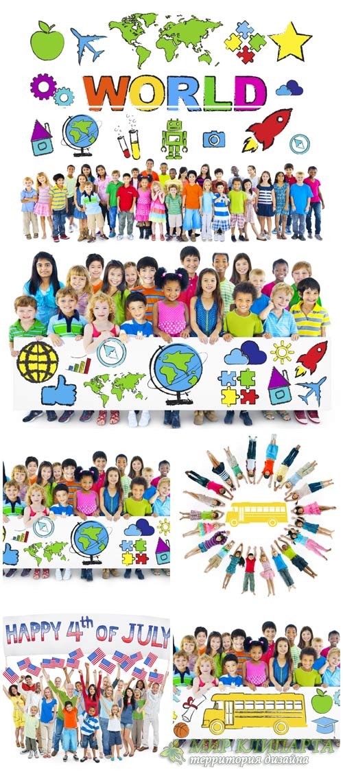 Дети разных стран мира с плакатами / Children around the world with posters - Stock photos