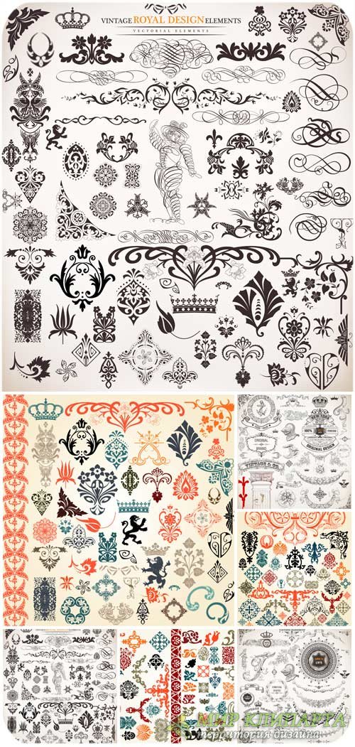 Дизайнерские элементы, узоры и орнаменты в векторе / Design elements, patterns and ornaments vector