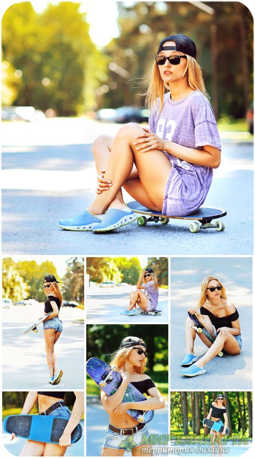Девушка со скейтом / Girl with skateboard - Stock photo