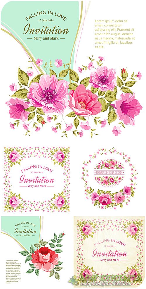 Векторные пригласительные с цветочками / Vector invitation with flowers, roses