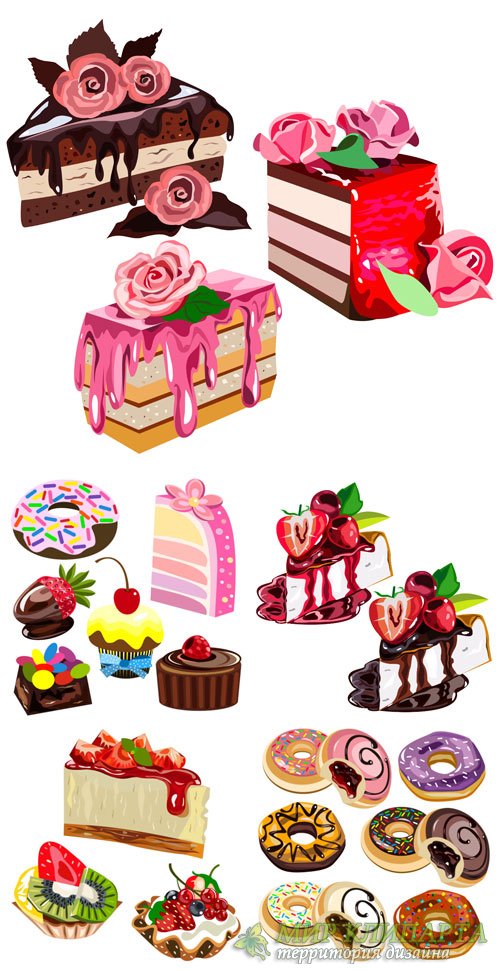 Сладости в векторе, тортики, пирожные, выпечка / Vector sweets, cakes, pies and pastries