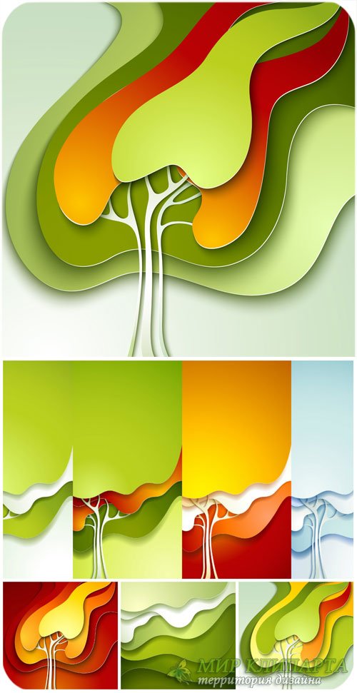 Векторные фоны с деревьями, абстракция / Vector background with colorful trees, abstraction