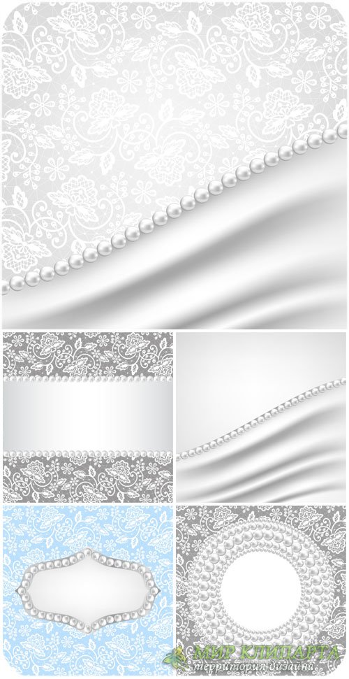 Векторные фоны с узорами и жемчугом / Vector backgrounds with patterns and pearls