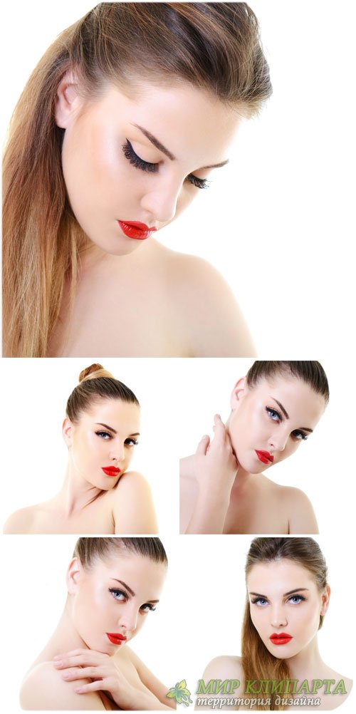 Красивая девушка с красной помадой / Beautiful girl with red lipstick - Stock photo