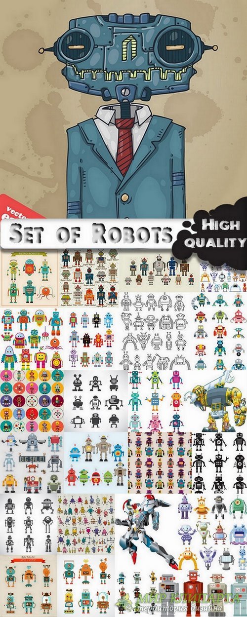 Set of robots in vector from stock - 25 Eps