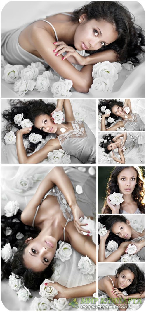 Красивая девушка в белых розах / Beautiful girl in white roses - Stock Photo