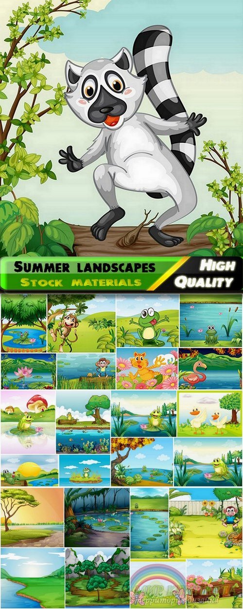 Beautiful summer landscapes with animals - 25 Eps