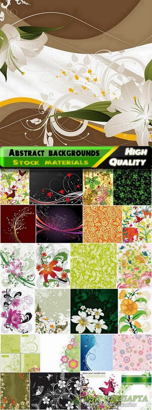 Abstract backgrounds with flowers and leaves elements #6 - 25 Eps