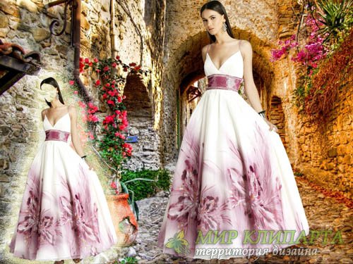  Шаблон для девушек - В красивом вечернем платье с цветами 