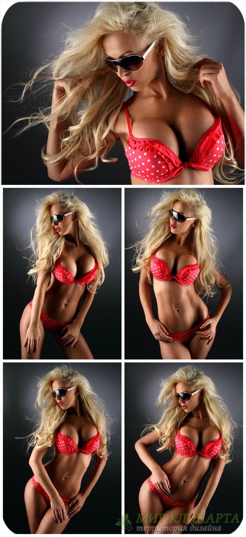 Красивая девушка, красное нижнее белье / Beautiful girl, red lingerie - Stock Photo