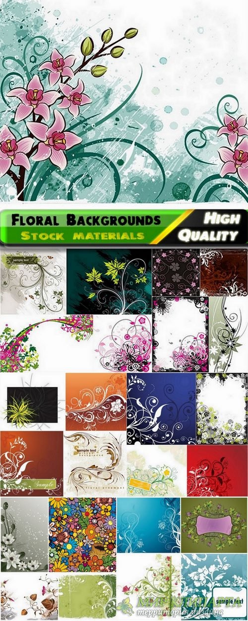 Abstract backgrounds with flowers and leaves elements #8 - 25 Eps