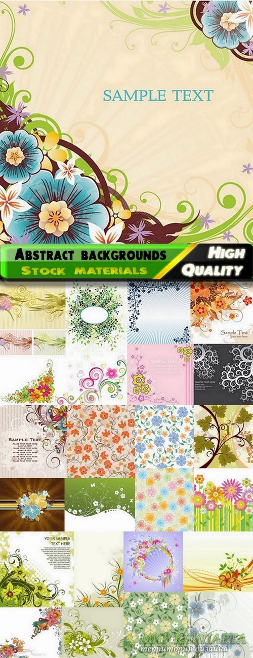 Abstract backgrounds with flowers and leaves elements #12 - 25 Eps