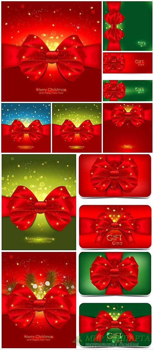Рождественские векторные фоны  / Christmas vector background with red bows