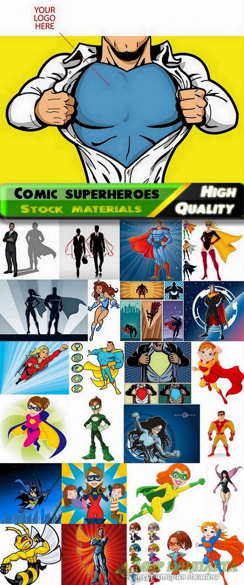 Comic superheroes of cartoons in vector from stock - 25 Eps