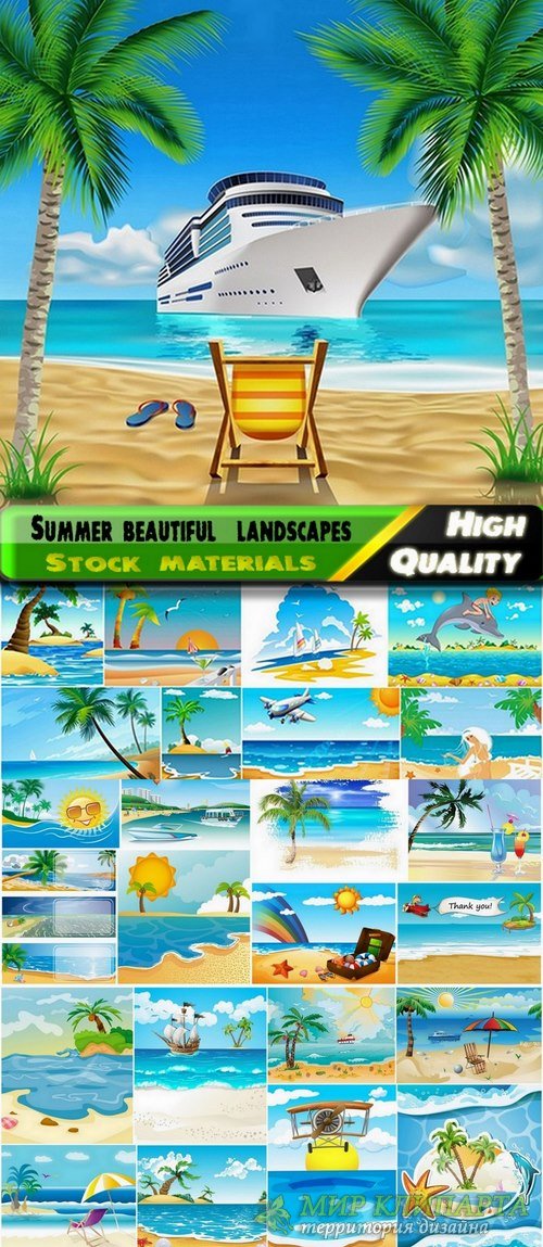 Summer beautiful  landscapes and ocean in vector from stock - 25 Eps