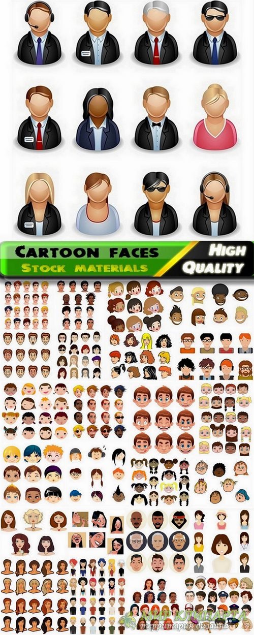Different Сartoon faces in vector from stock - 25 Eps