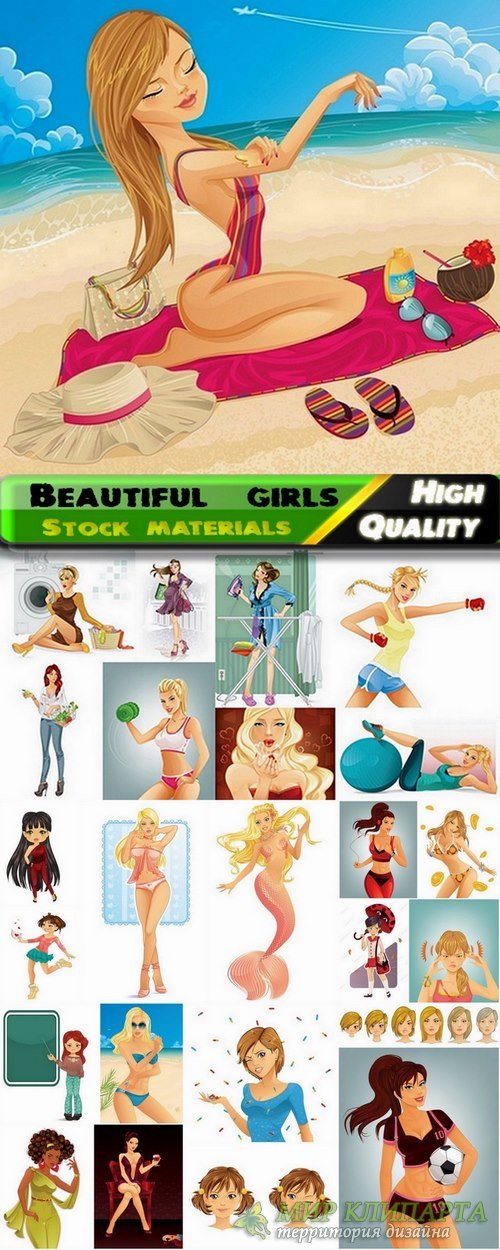 Beautiful  girl in vector from stock set # 21 - 25 Eps