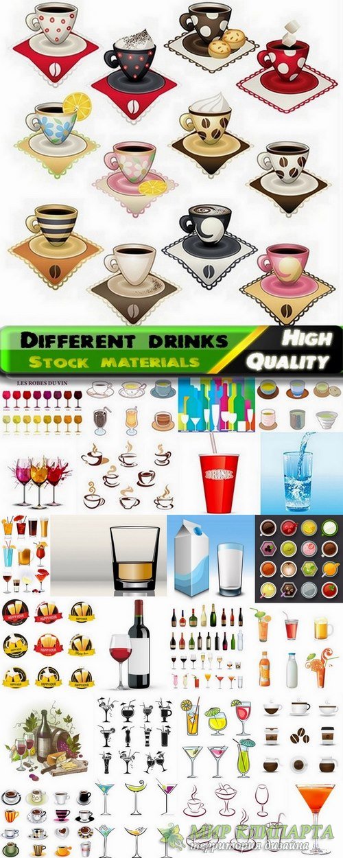Different drinks in glass containers in vector from stock - 25 Eps