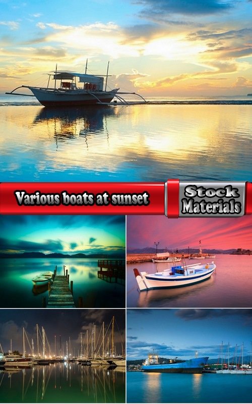 Various boats at sunset 5 UHQ Jpeg