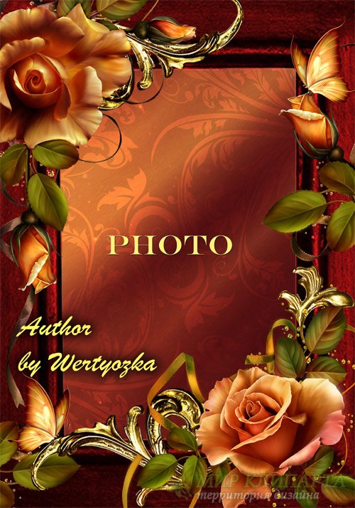 Рамка для фото - Чайные розы и золотые орнаменты